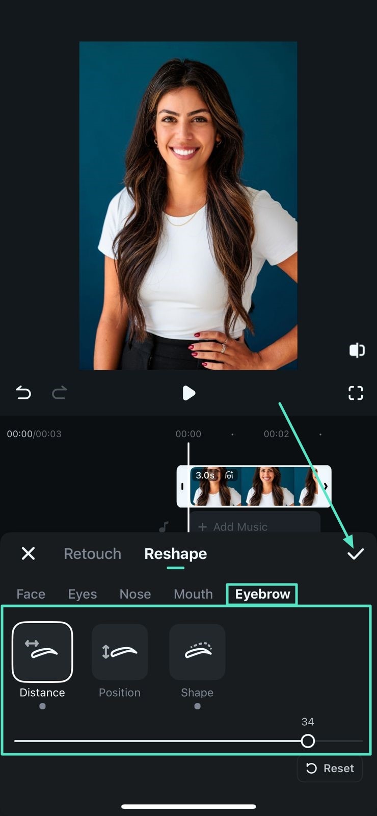 modify eyebrows press tick
