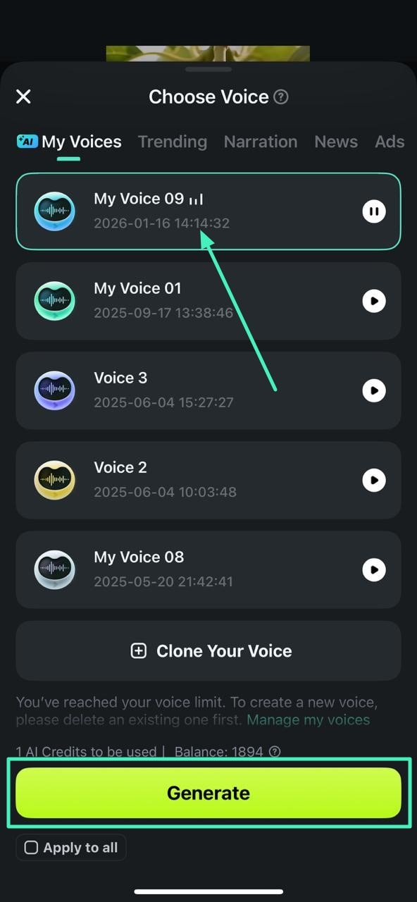 generate speech from cloned voice