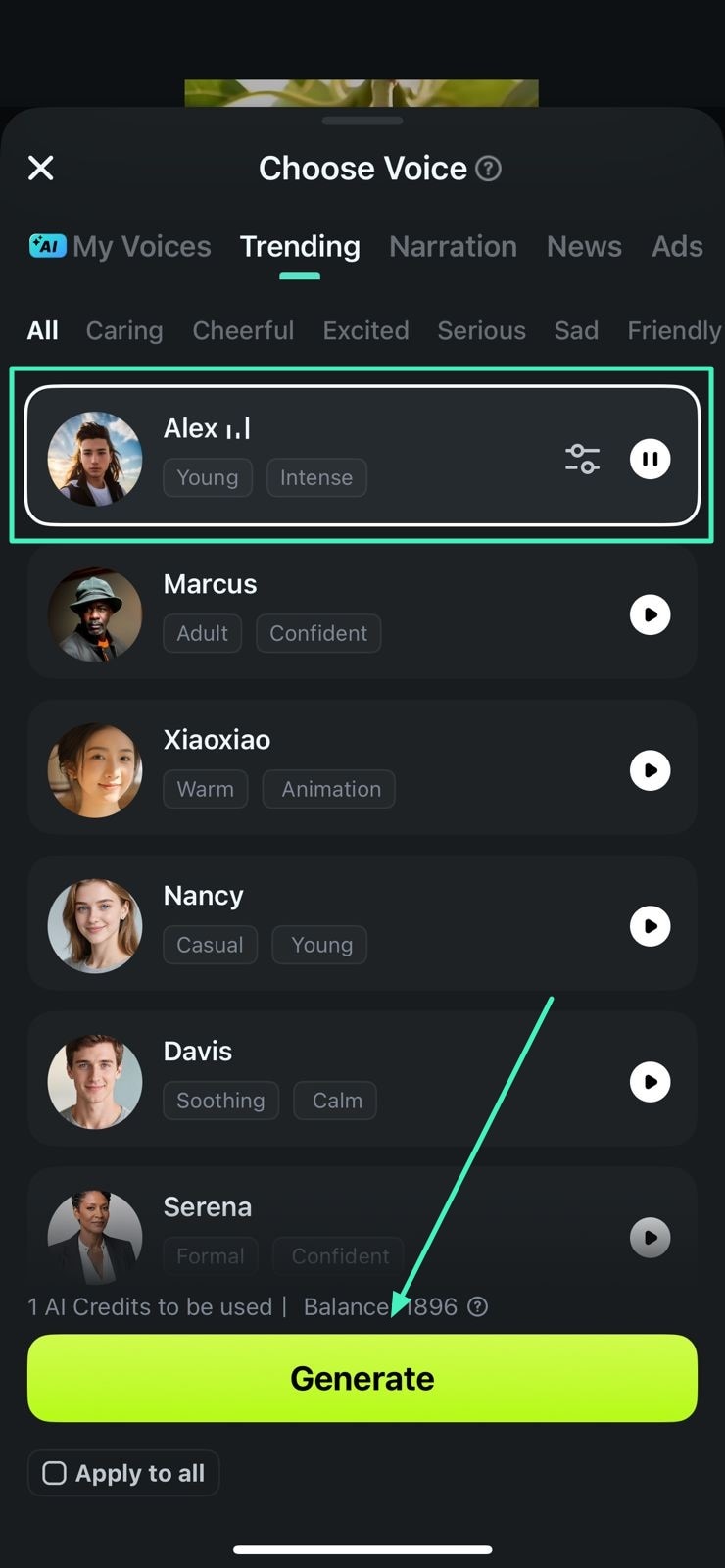 choose voice press generate