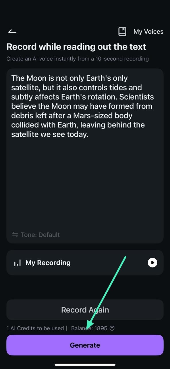 generate clone of recorded voice