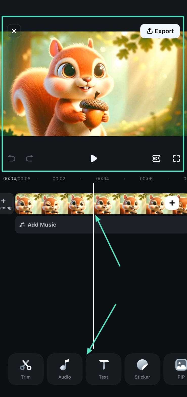 editing interface filmora app