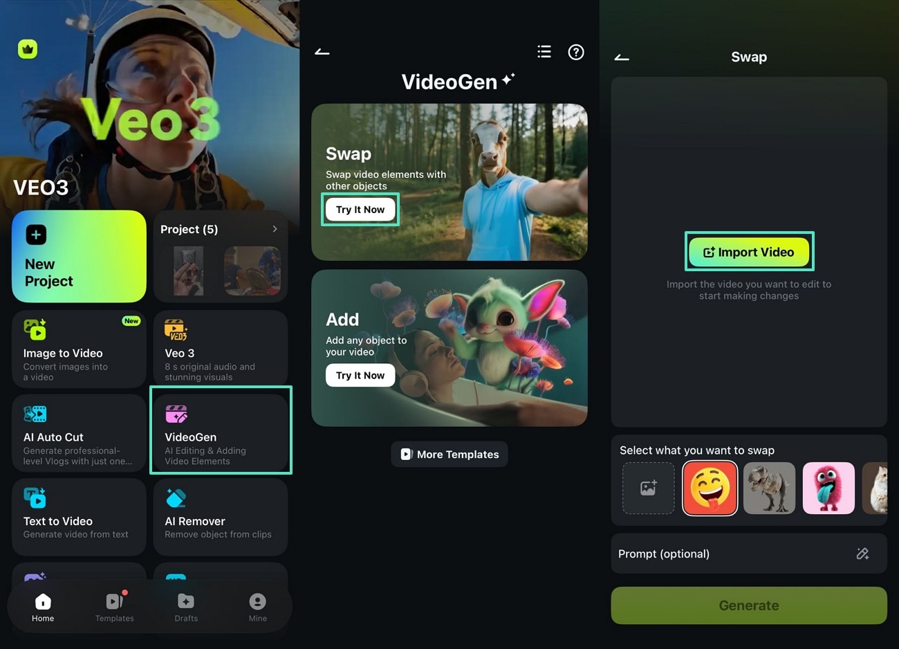 import video videogen swap