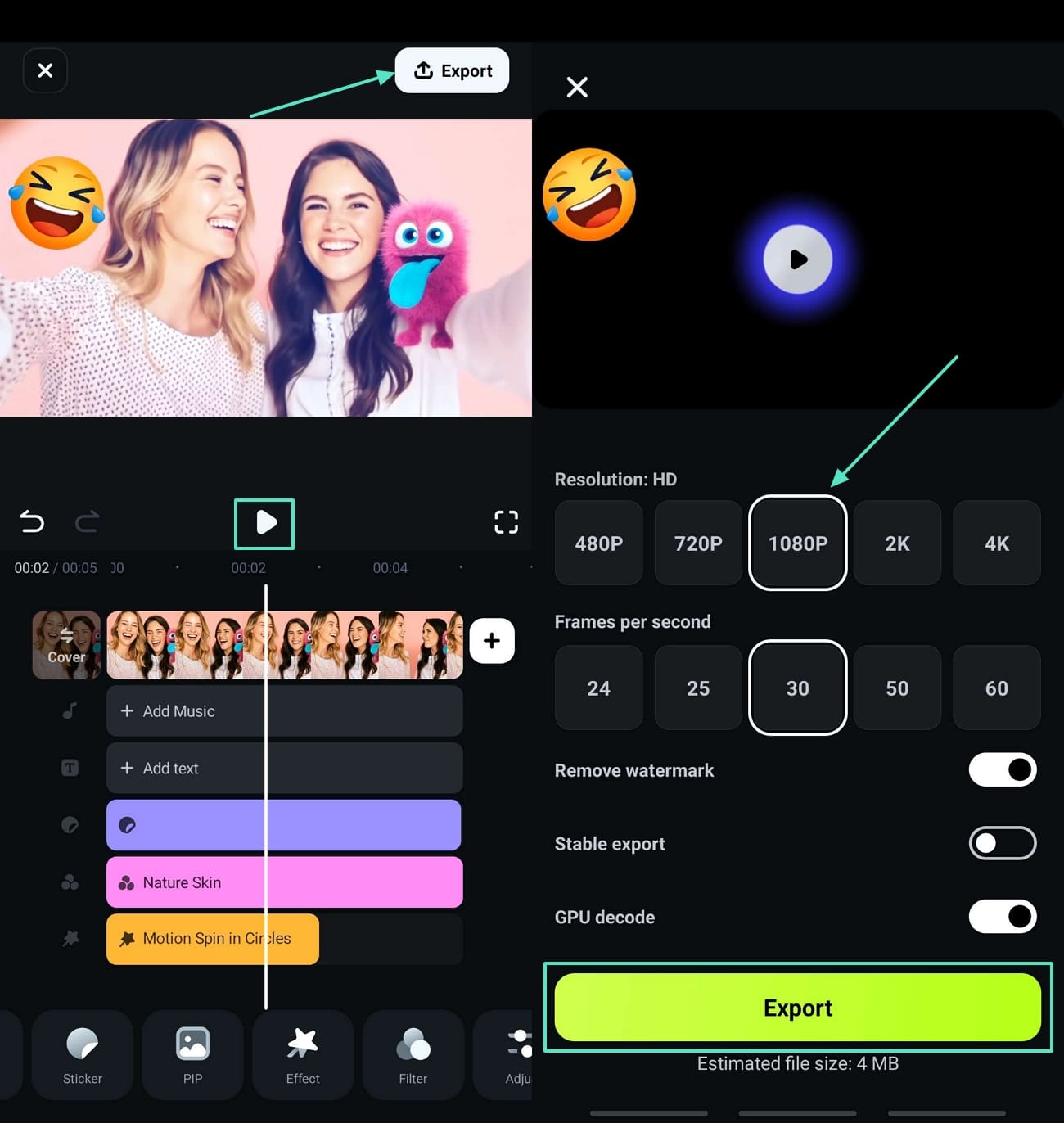 preview results and hit export