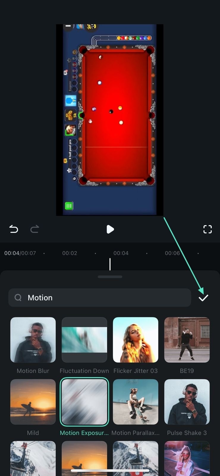 apply selected motion effect filmora app