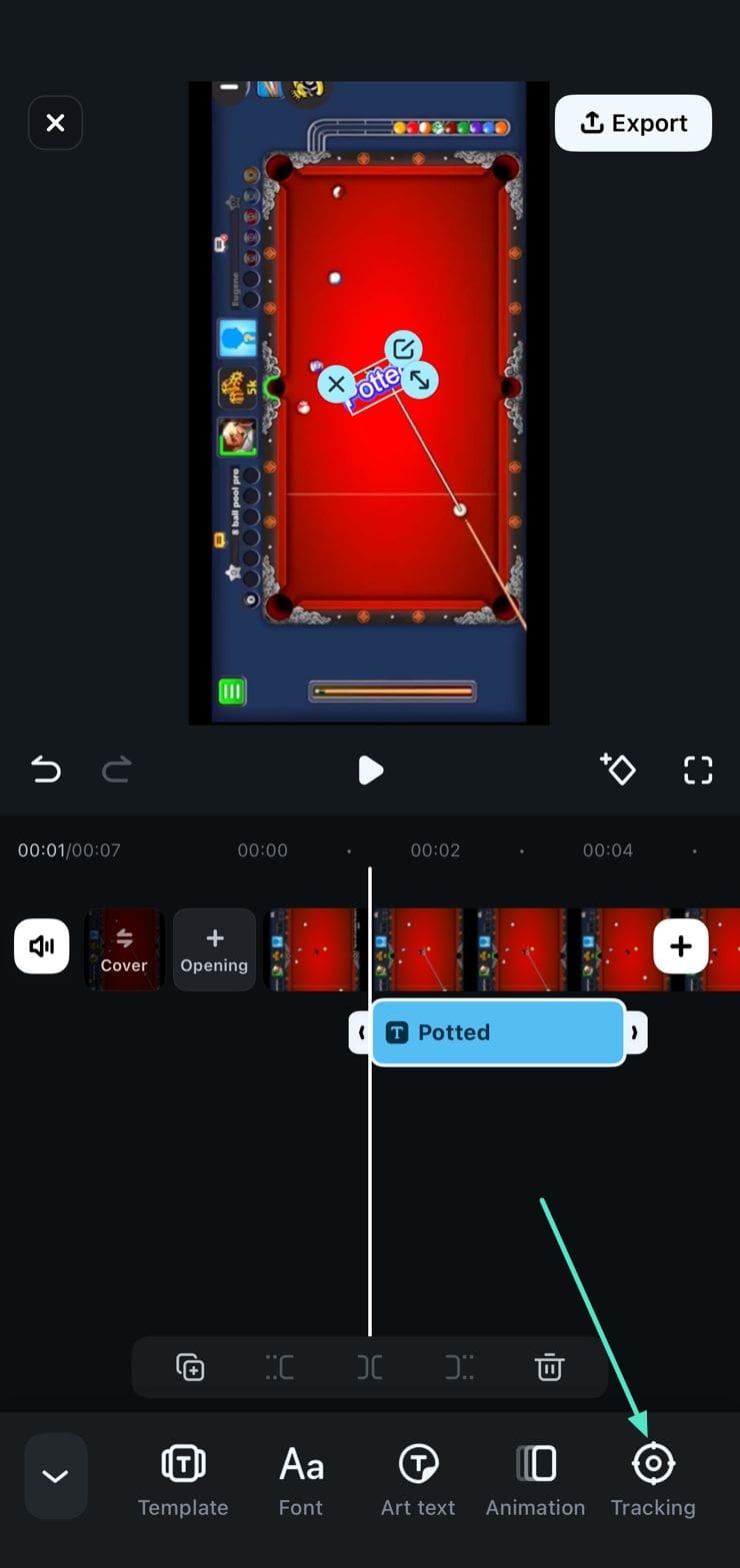 select tracking option filmora app