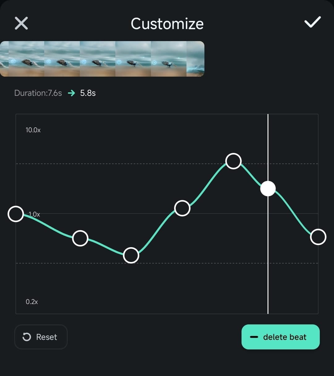 delete beat curve on filmora