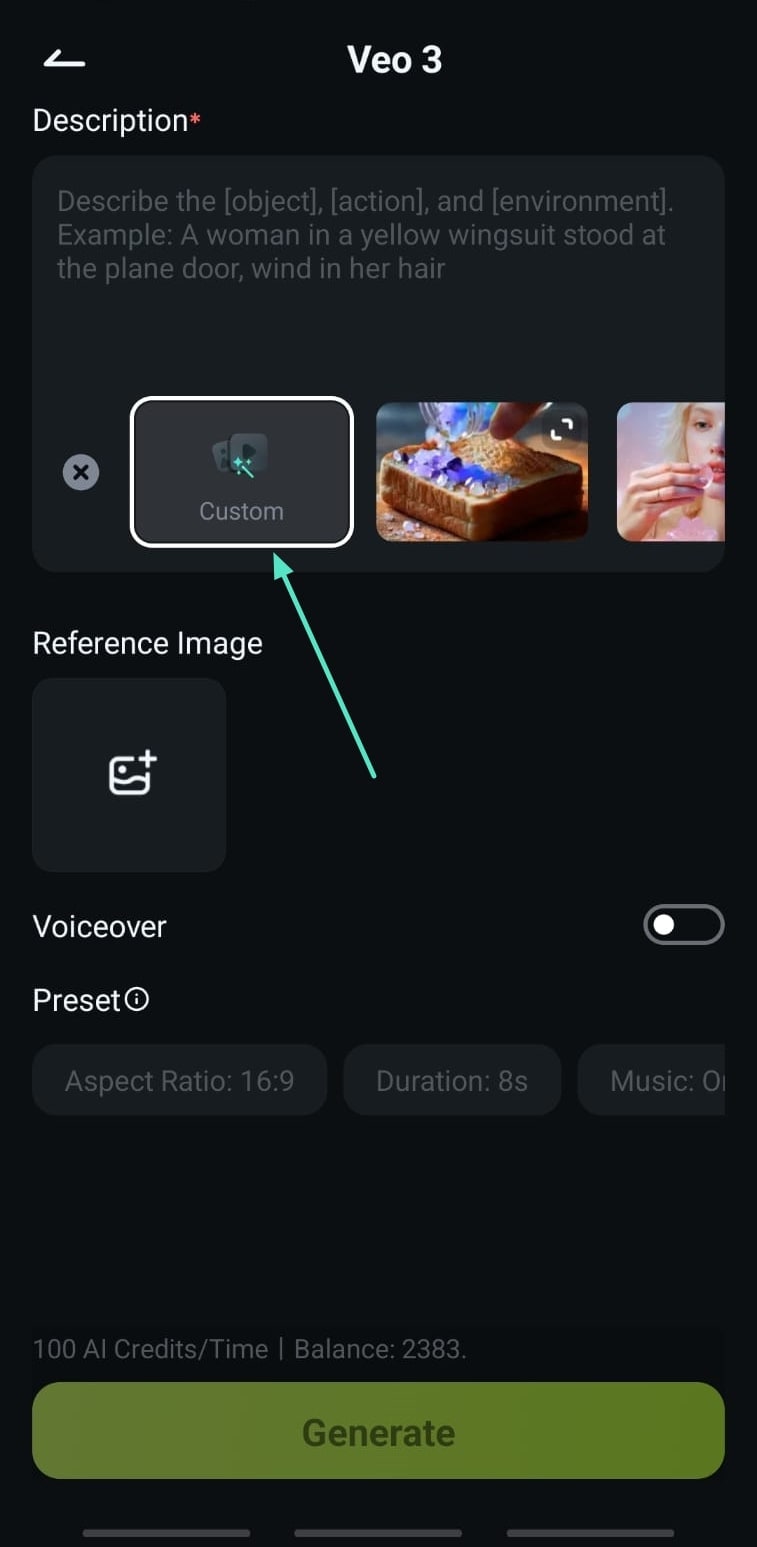 choose custom settings filmora app