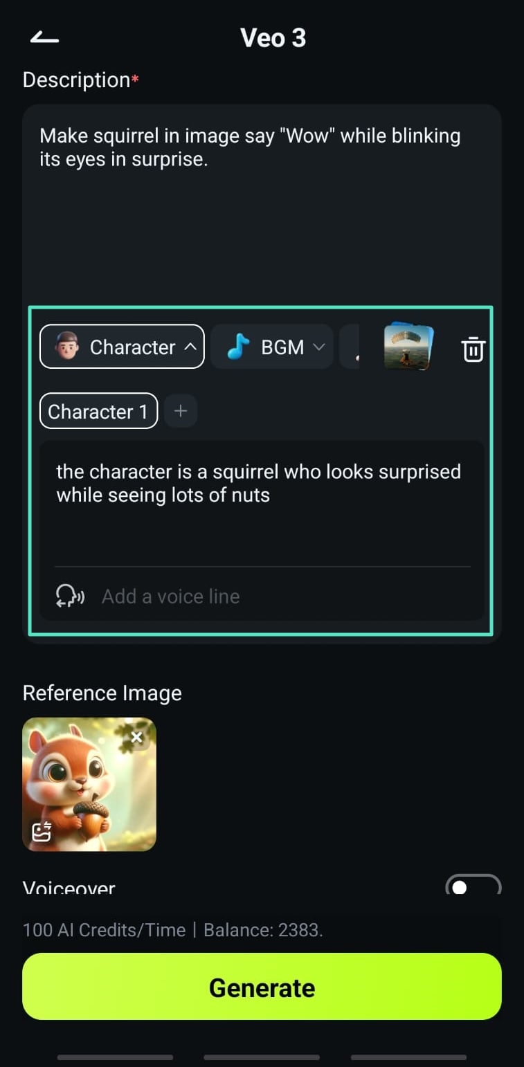 set up character properties filmora app
