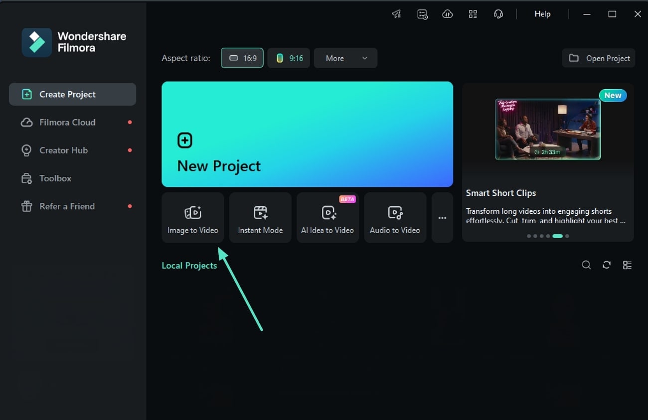 Locate Smart Scene Cut from startup page