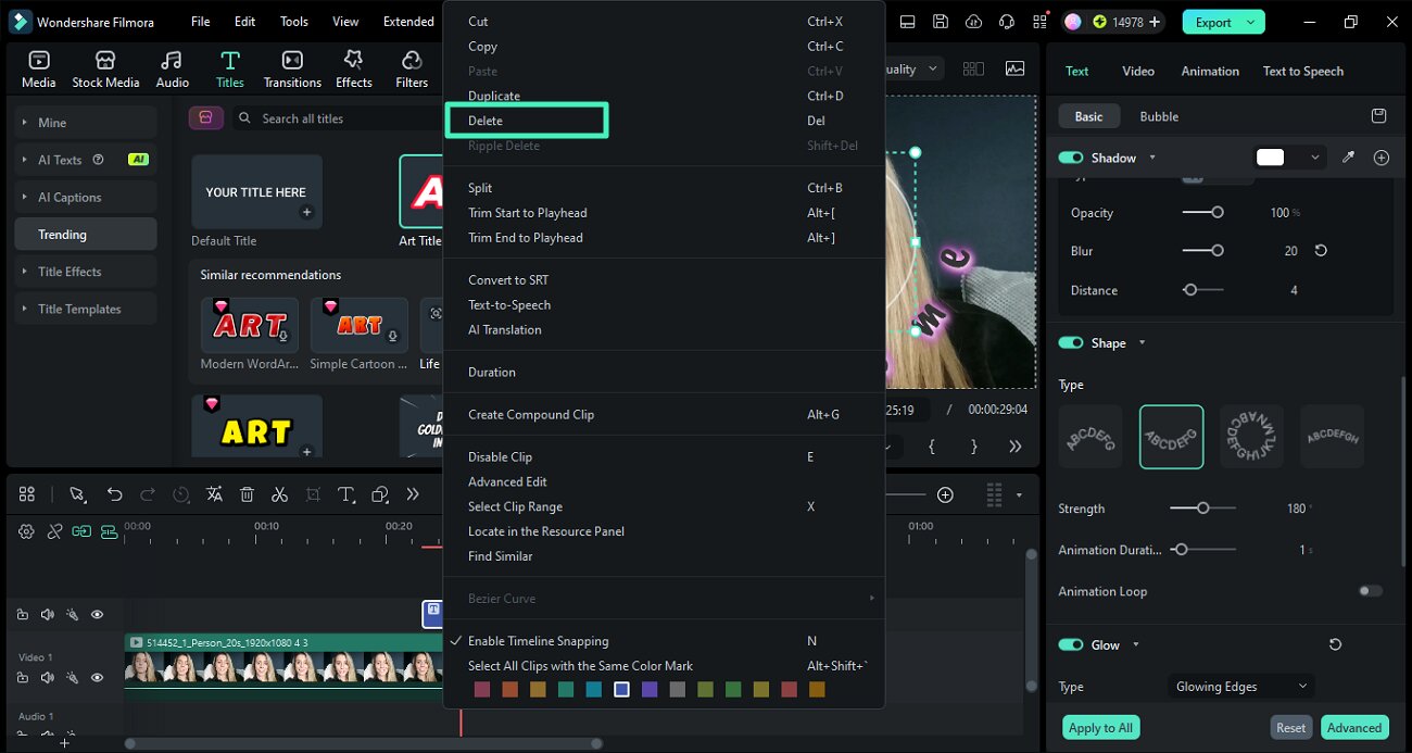 delete text track from timeline