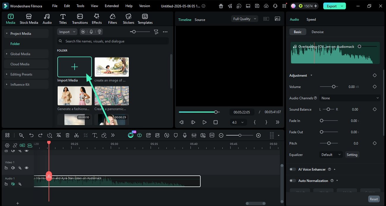 import and add audio to timeline