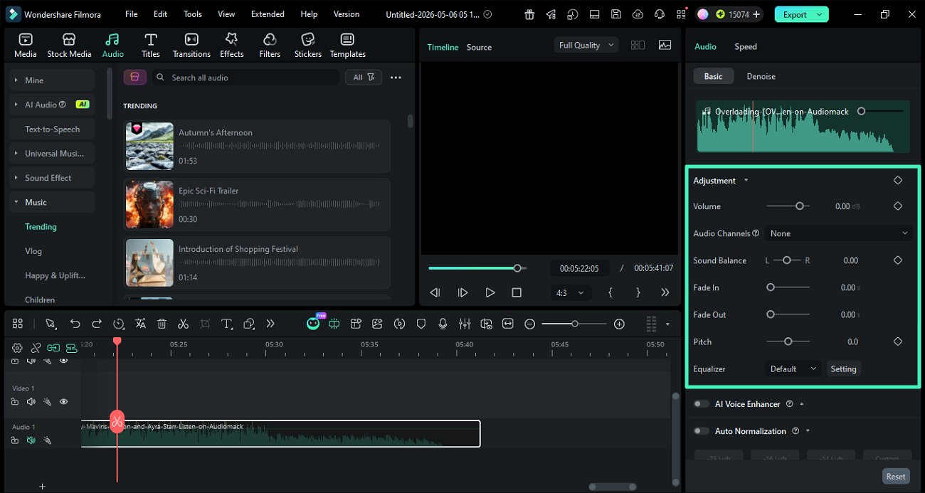 adjust audio settings in filmora
