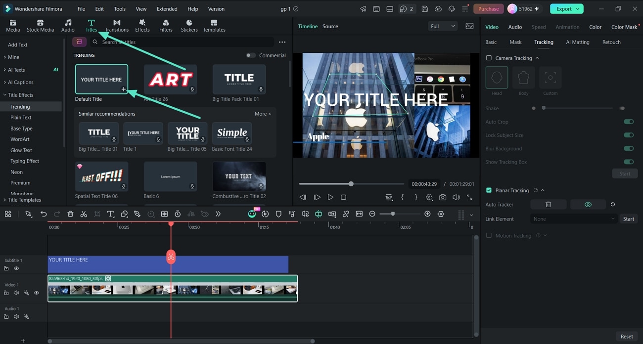 add text preset to timeline