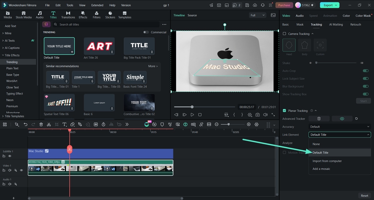 link text with planar tracking