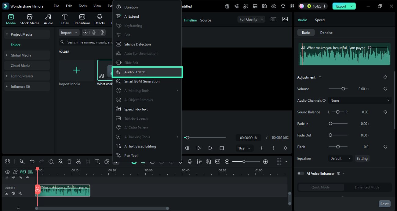 select audio stretch effect