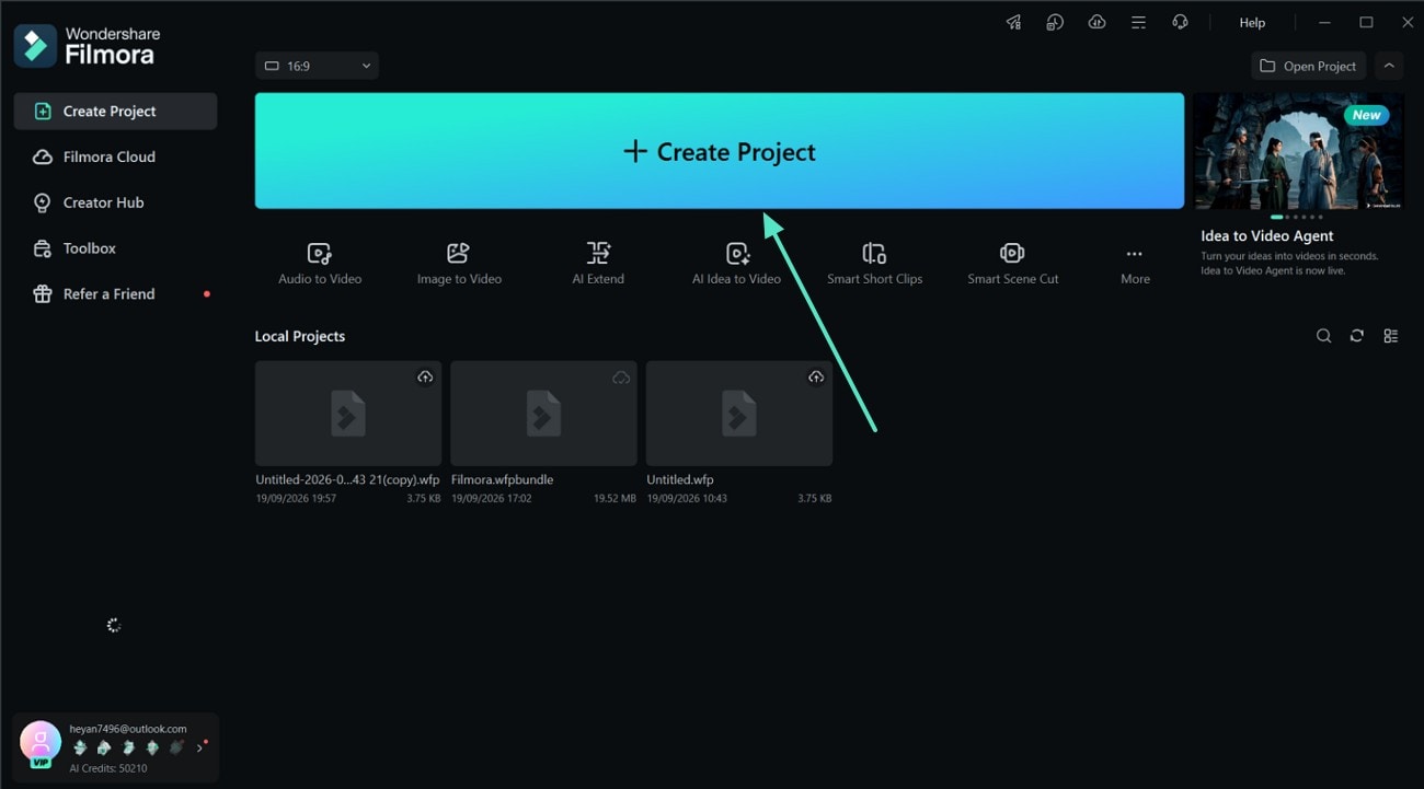 Select the Create Project button