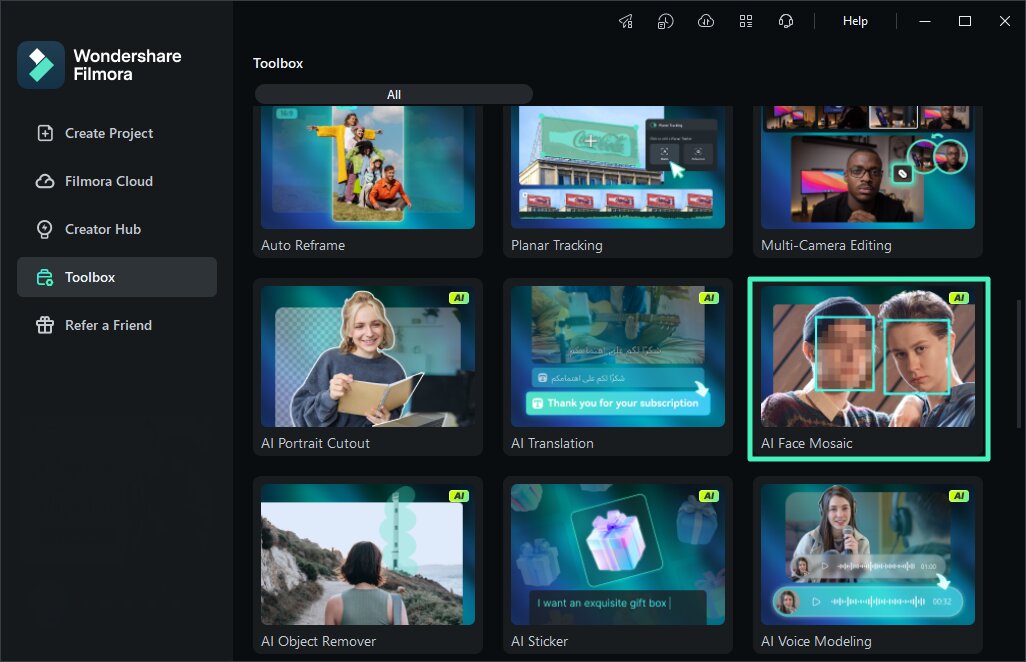 access toolbox choose ai face mosaic