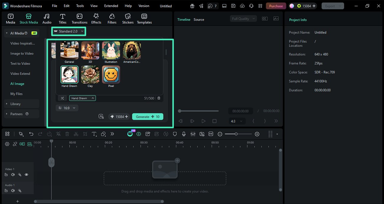 choose standard ai image mode in filmora