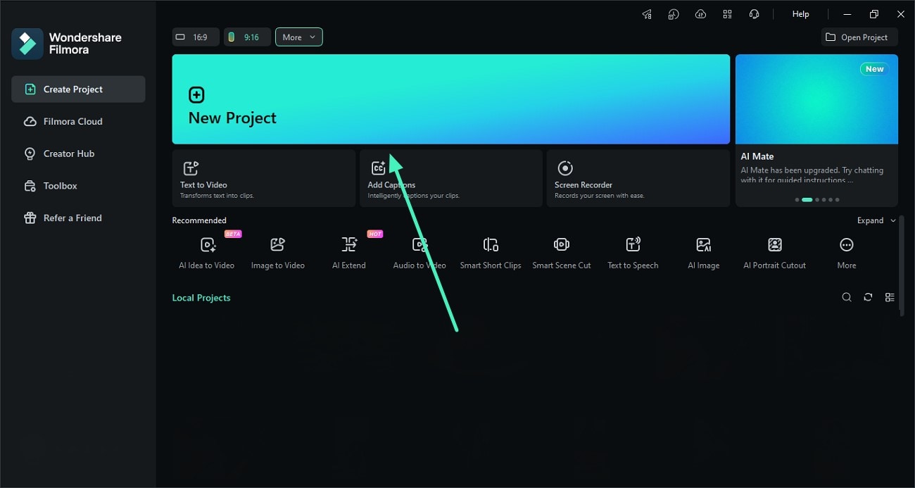 open new filmora project