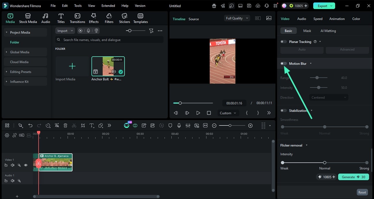 Filmora AI Motion Blur feature