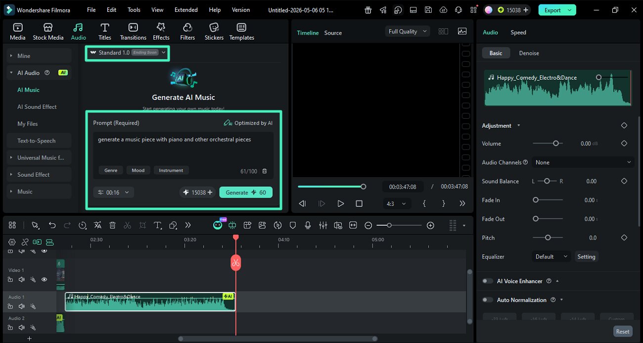 choose standard 1.0 mode and generate music
