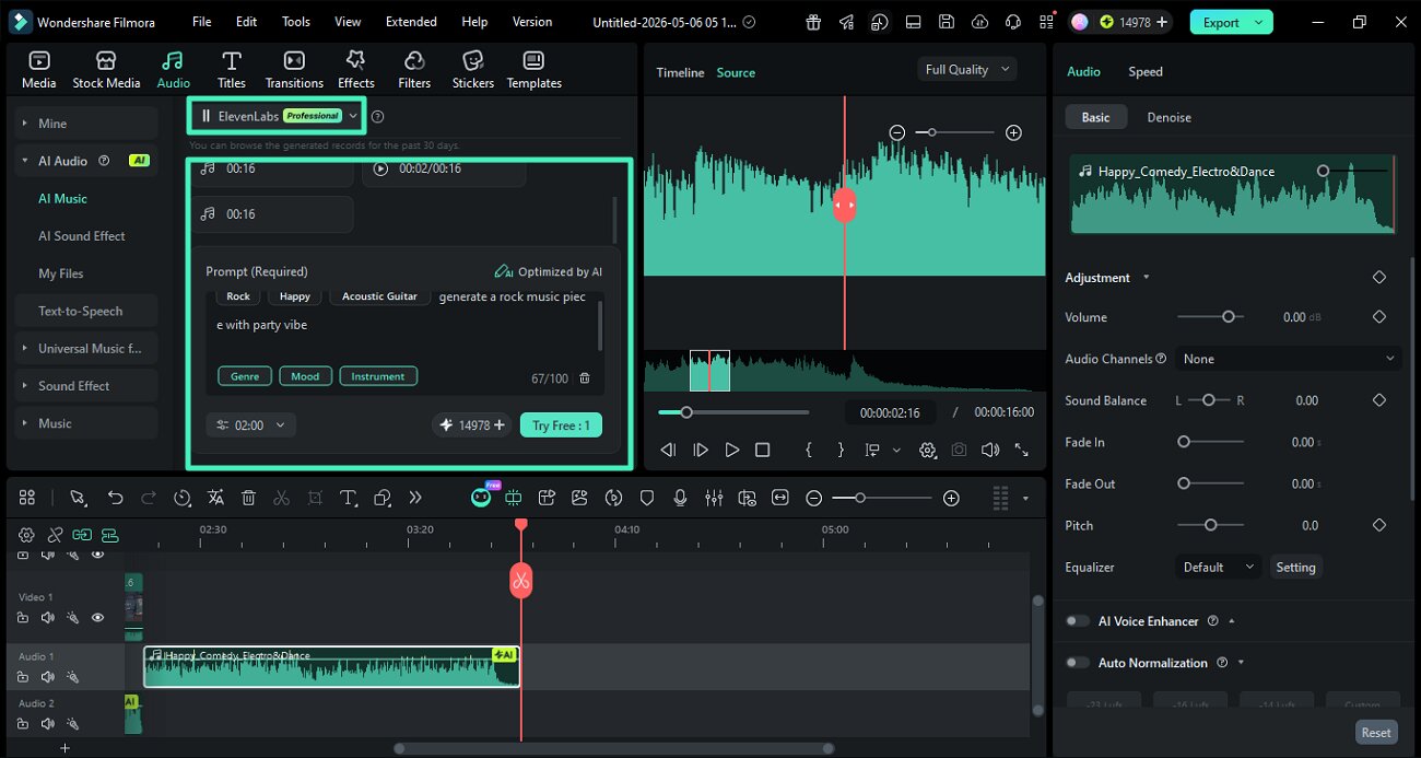 select elevenlabs mode and input prompt