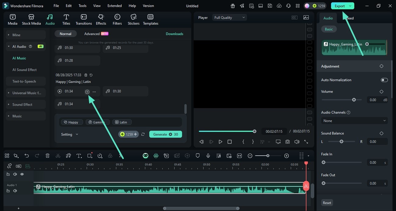 choose result and export