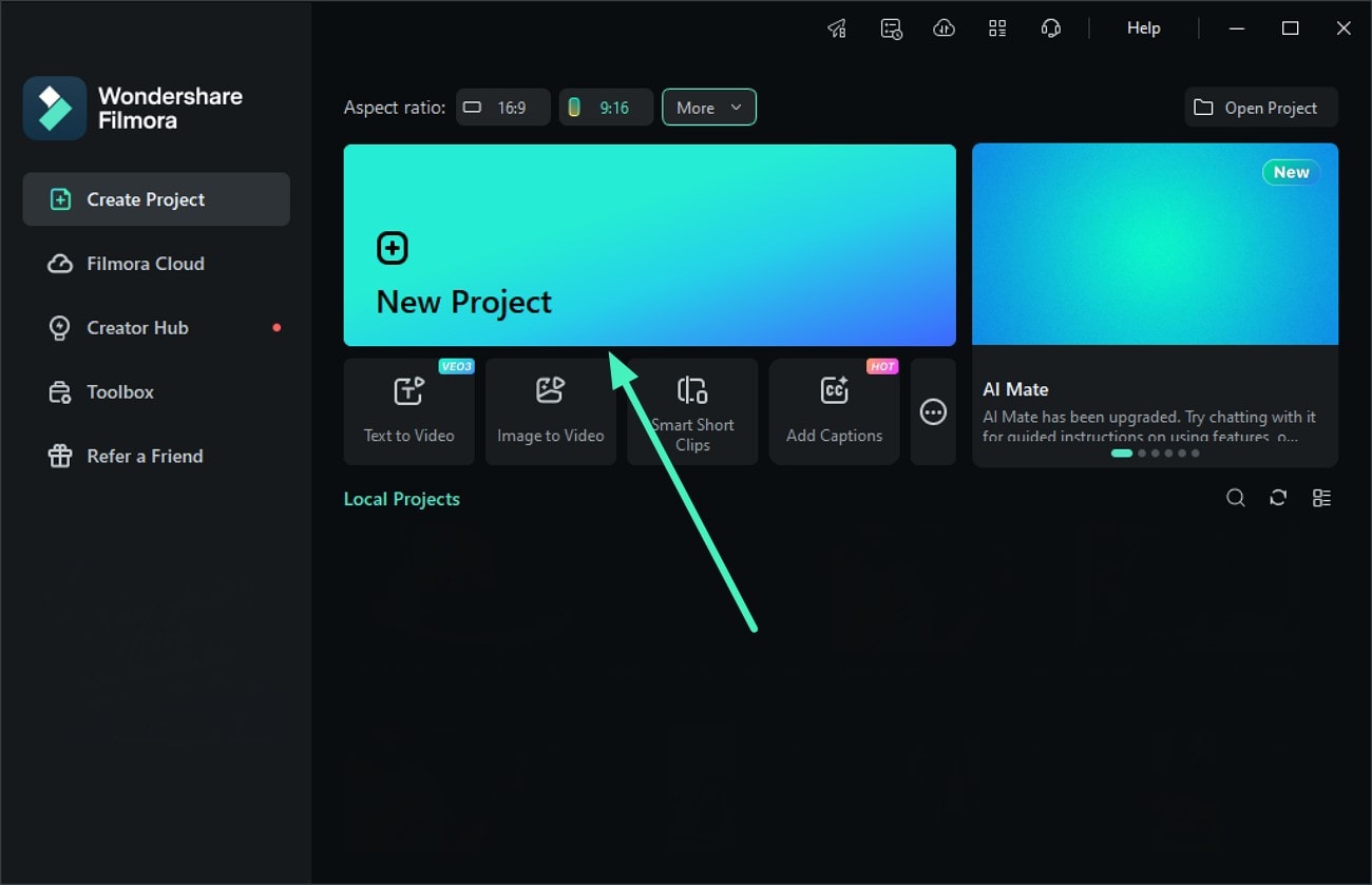 click new project on filmora windows