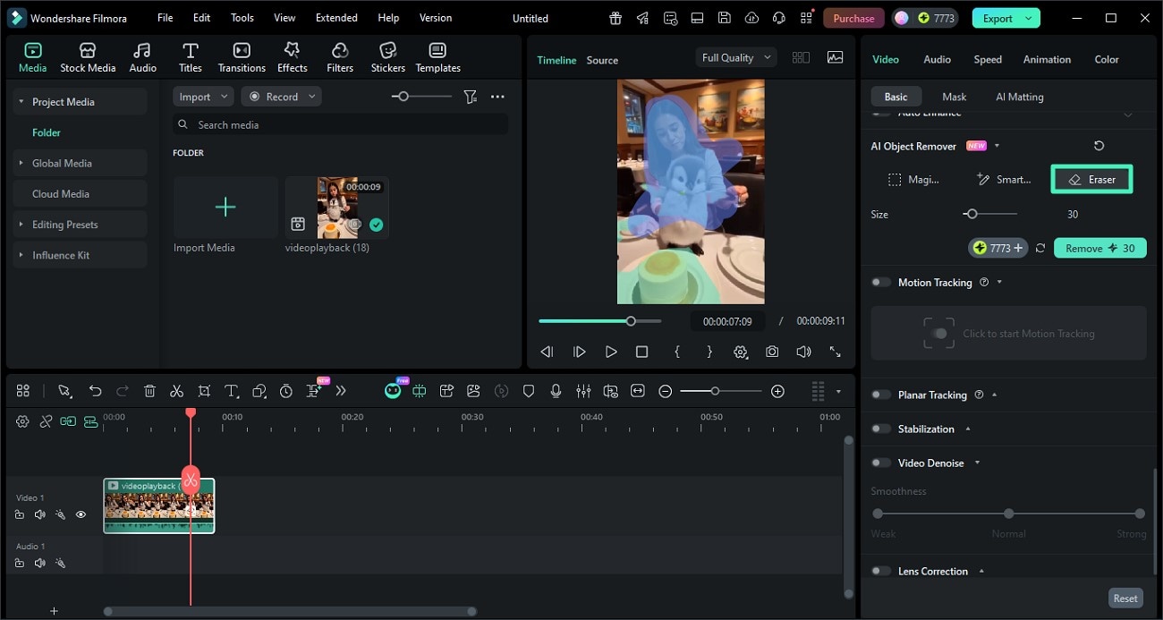 erase object on Filmora windows