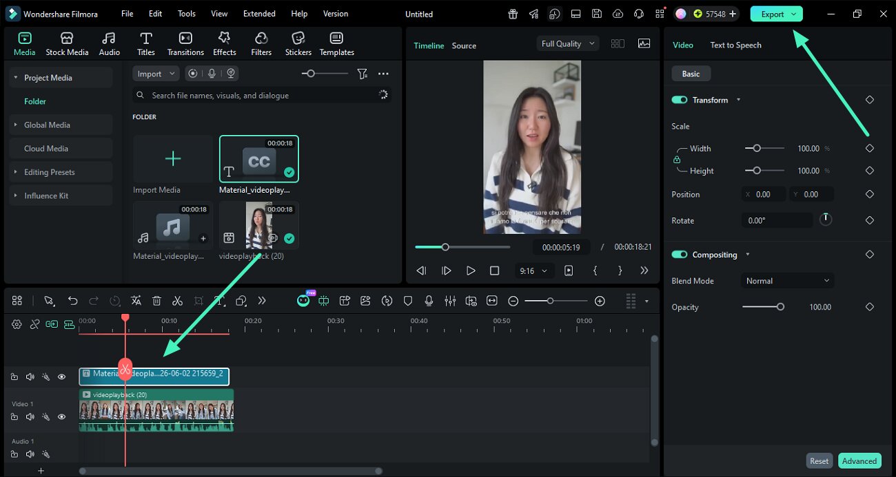 export translated video in filmora