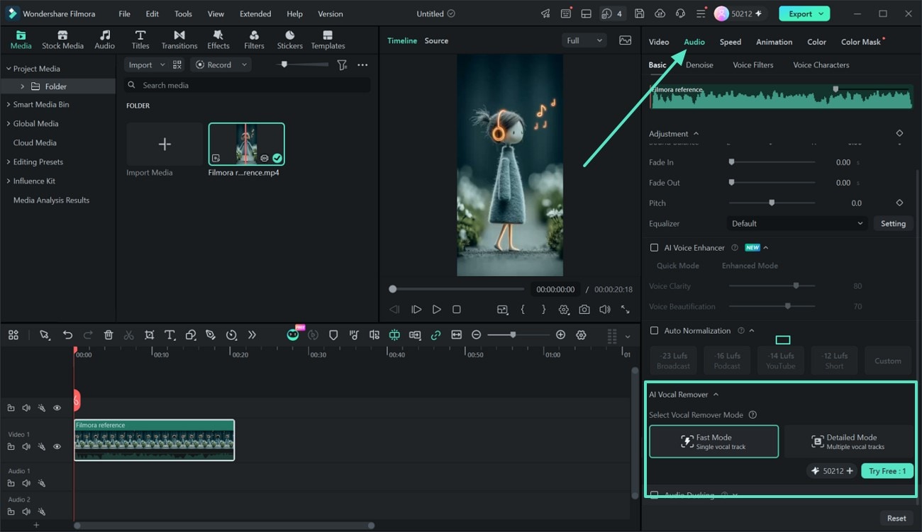 Access AI Vocal Remover in the Audio section