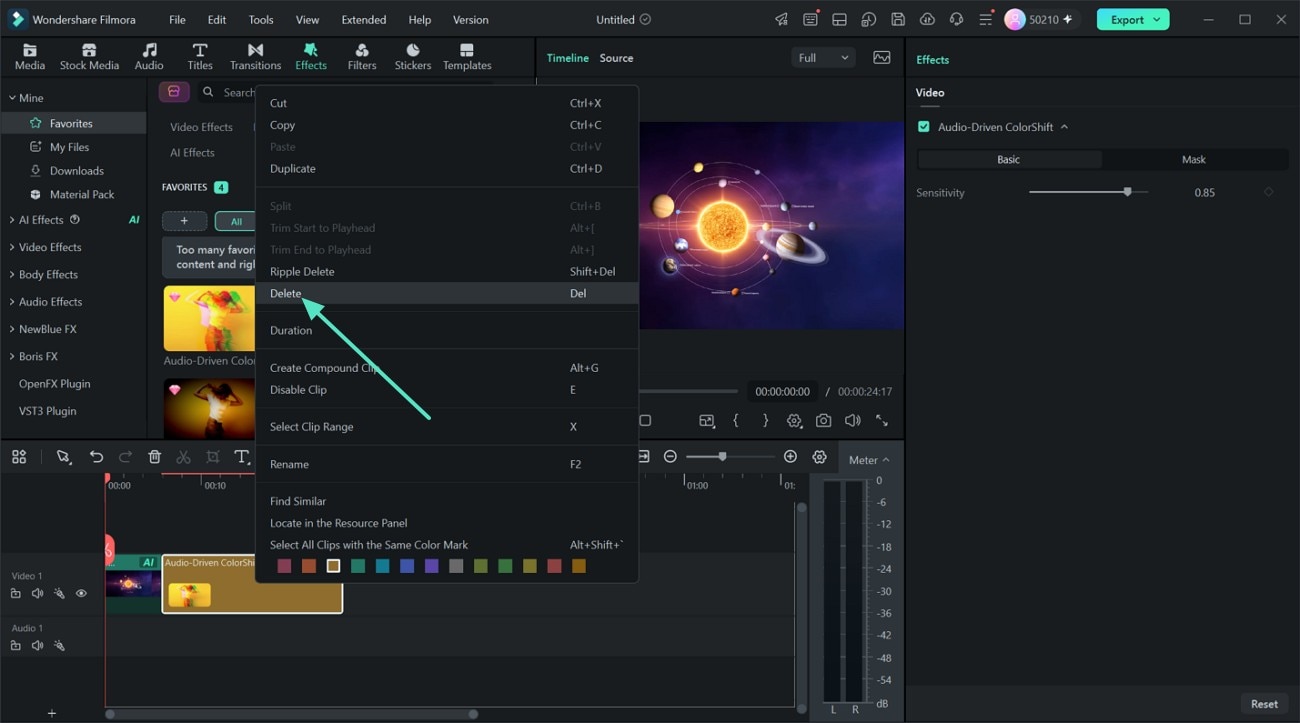 Choose the Delete Effects option