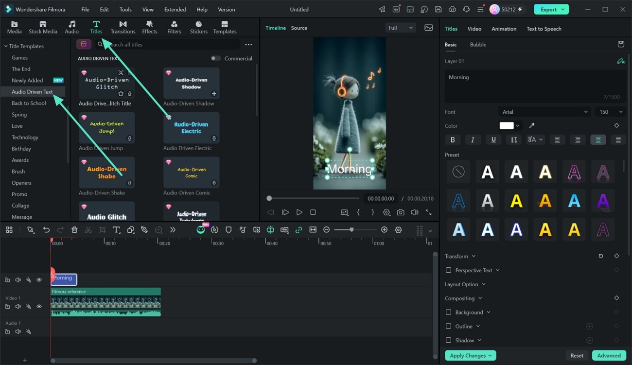 Choose the Audio-Driven Text option