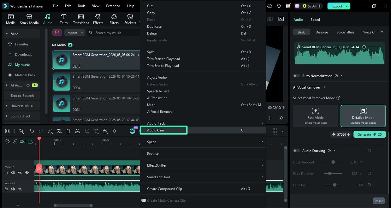 open audio gain option