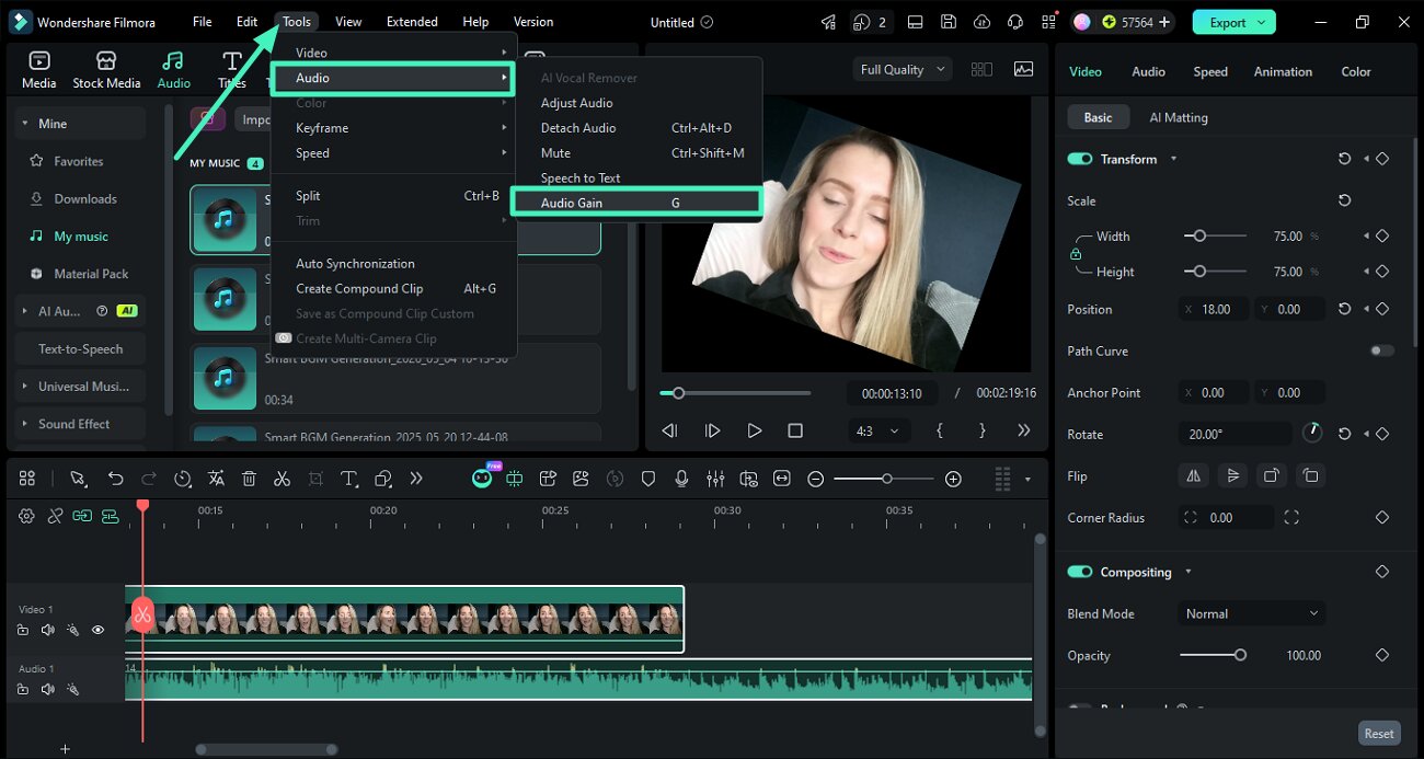 access audio gain from tools