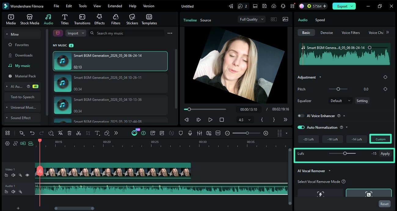 adjust lufs slider and set custom
