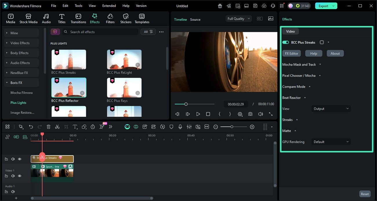 modify applied boris fx effect