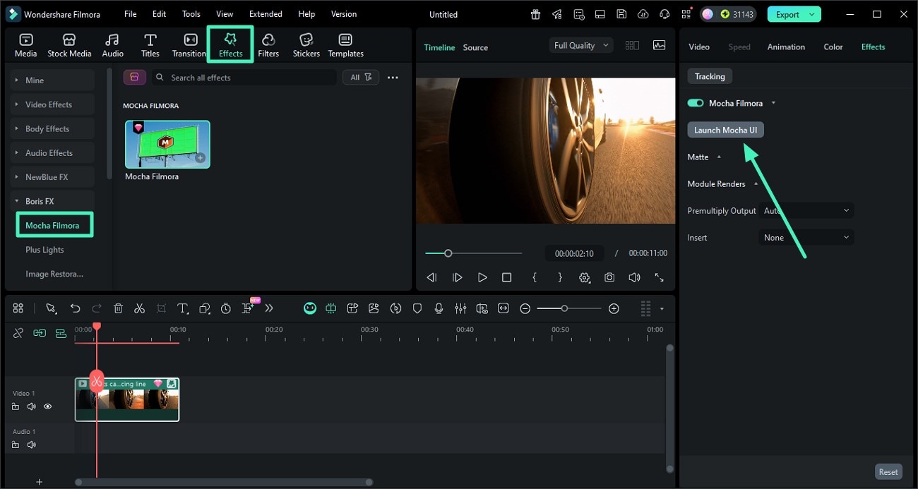 access mocha filmora effect
