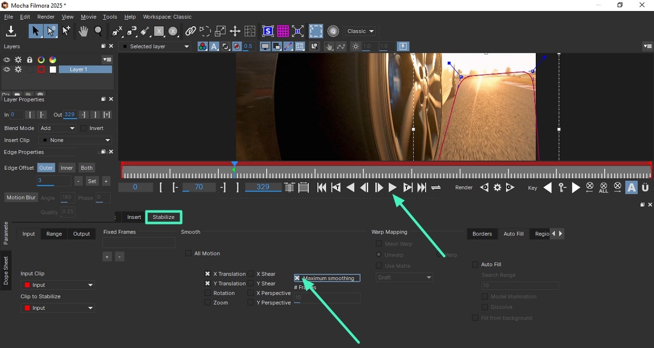 perform stabilization and maximum smoothing
