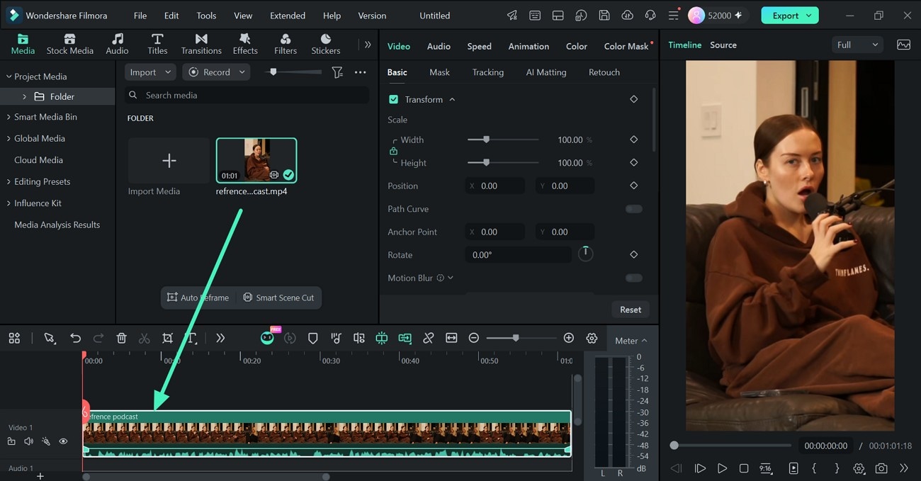 Drag the clip to the timeline in Filmora for Windows