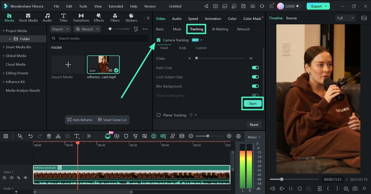 Choose the Camera Tracking option in Filmora for Windows