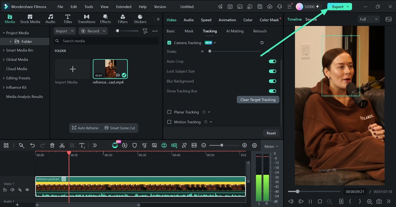 Preview and export the final tracked video in Filmora