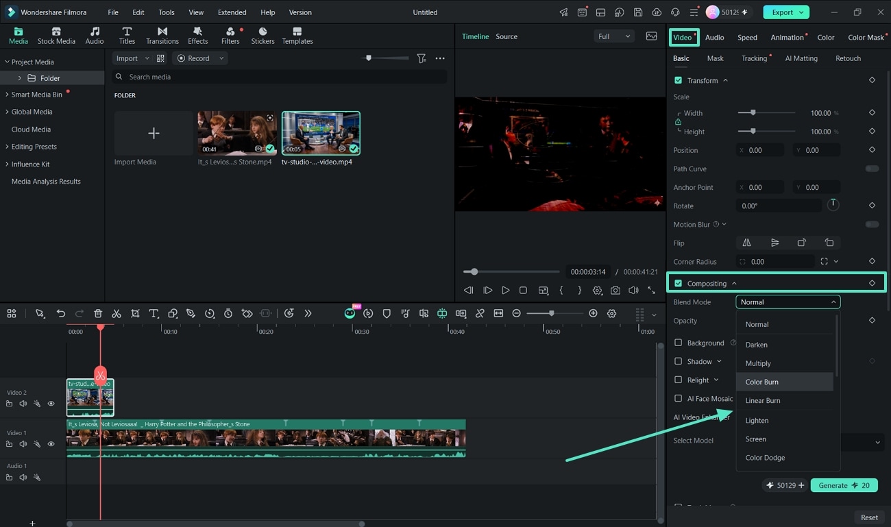 Choose the compositing settings