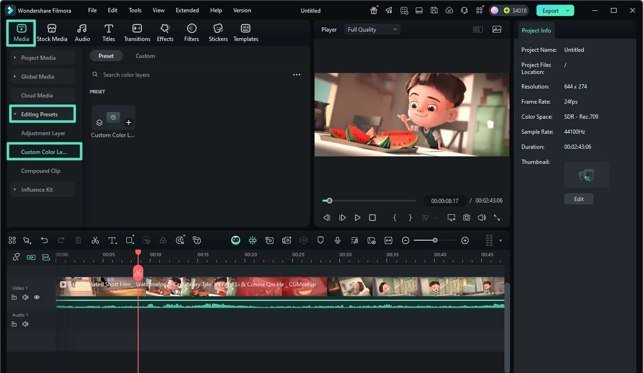 open custom color layer option