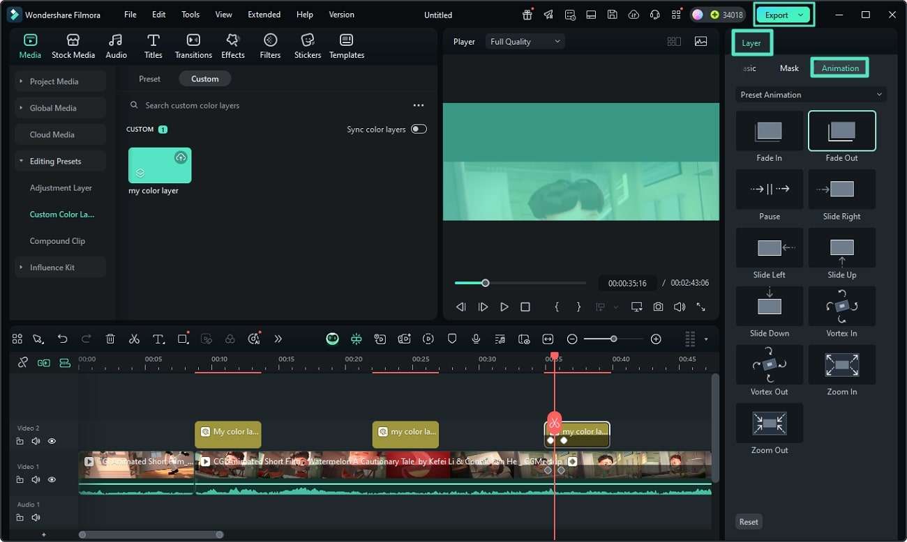 include animation in filmora