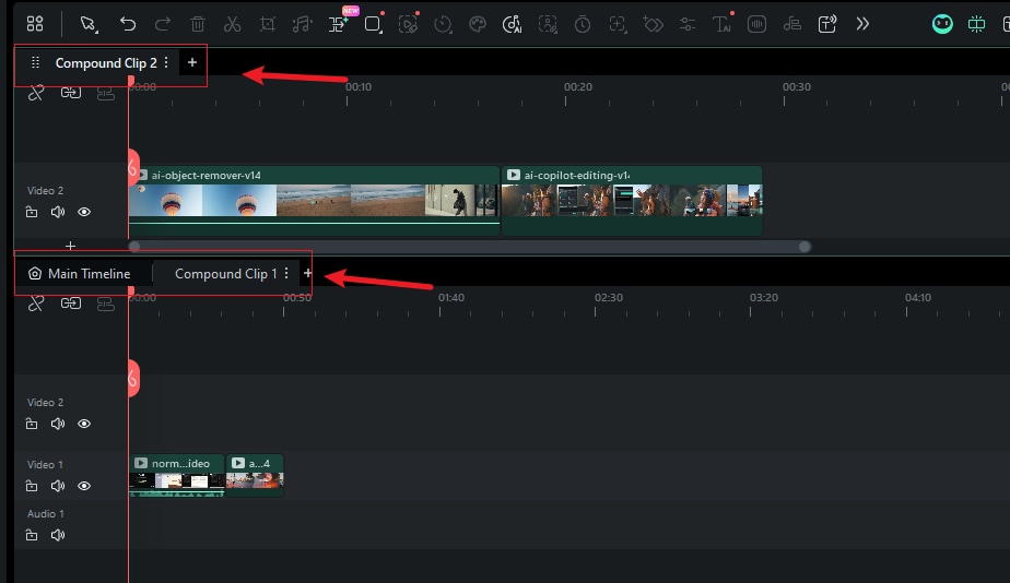 Dragging a tab to create a dual timeline view