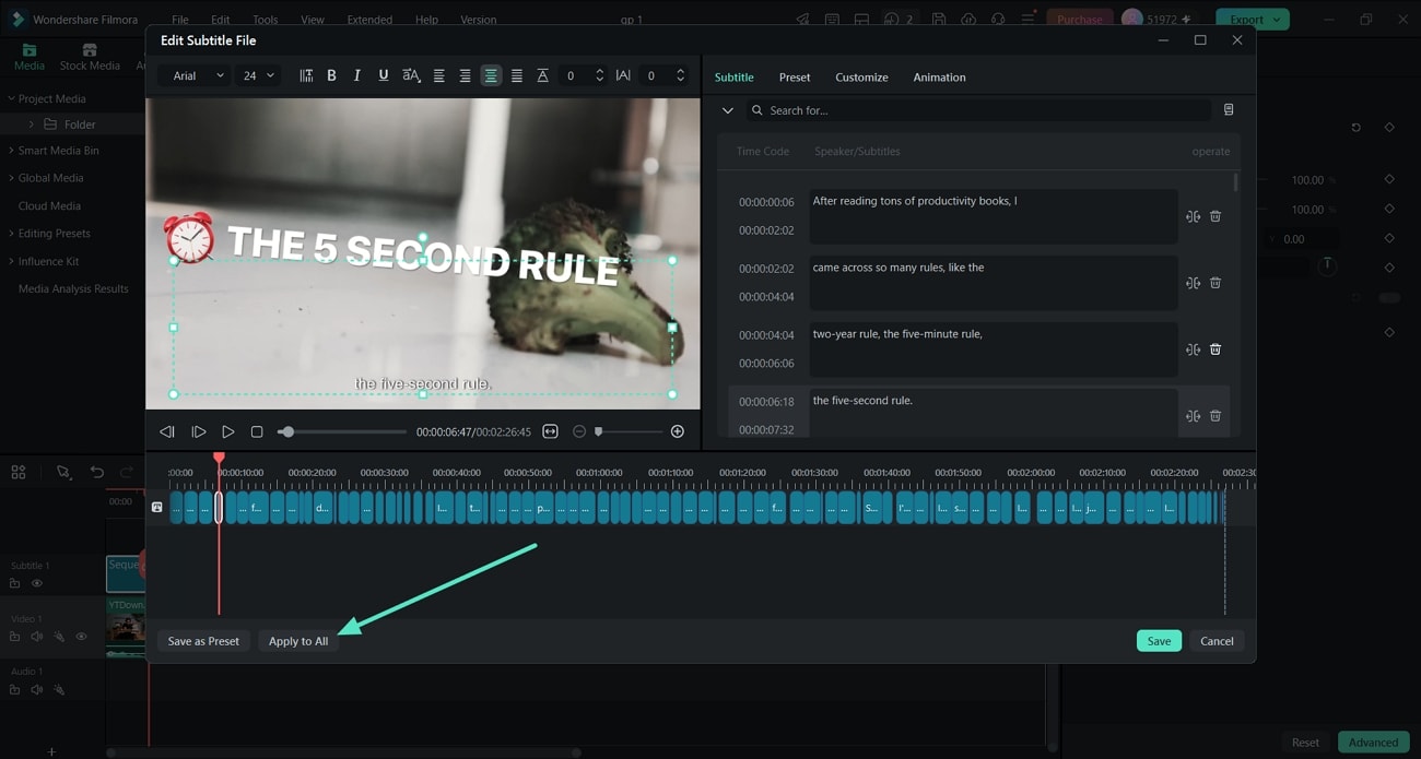 edit automatically generated captions in Filmora