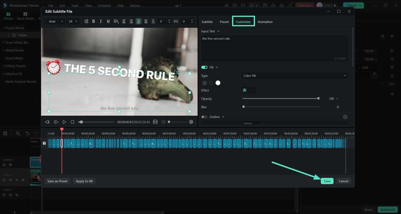 customize automatic caption styles in Filmora