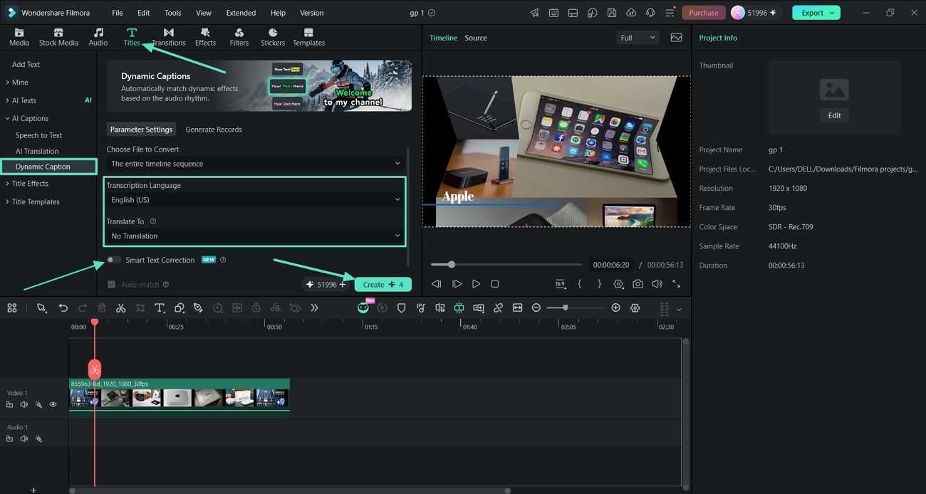 generate Dynamic Captions in Filmora