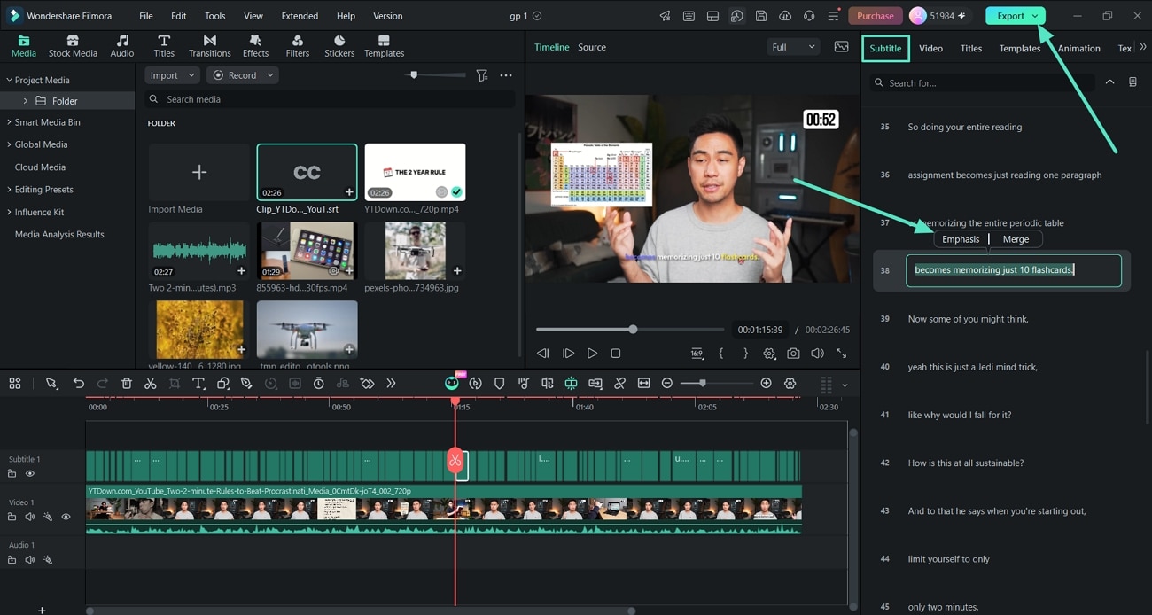 emphasize spoken words in Filmora Dynamic Captions